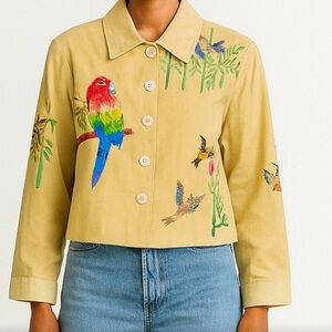 Embroidered Parrot Beige Blazer